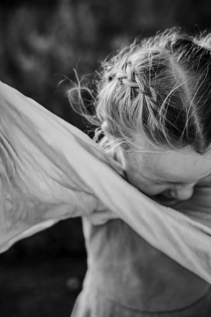 black and white images of little girl playing