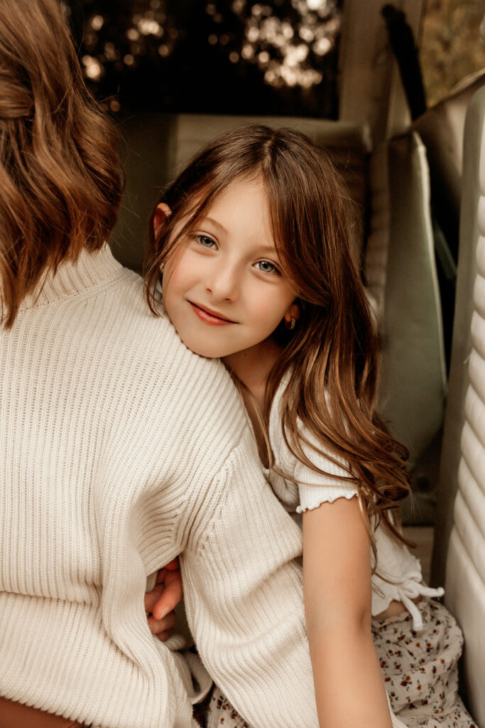 Close-up of child with a soft smile – Fall family photo in Fort Worth Texas